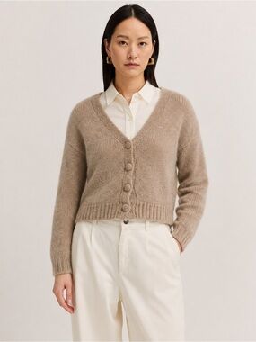 All:Row Ginny Fuzzy Knit Cropped Cardigan
Tan Large